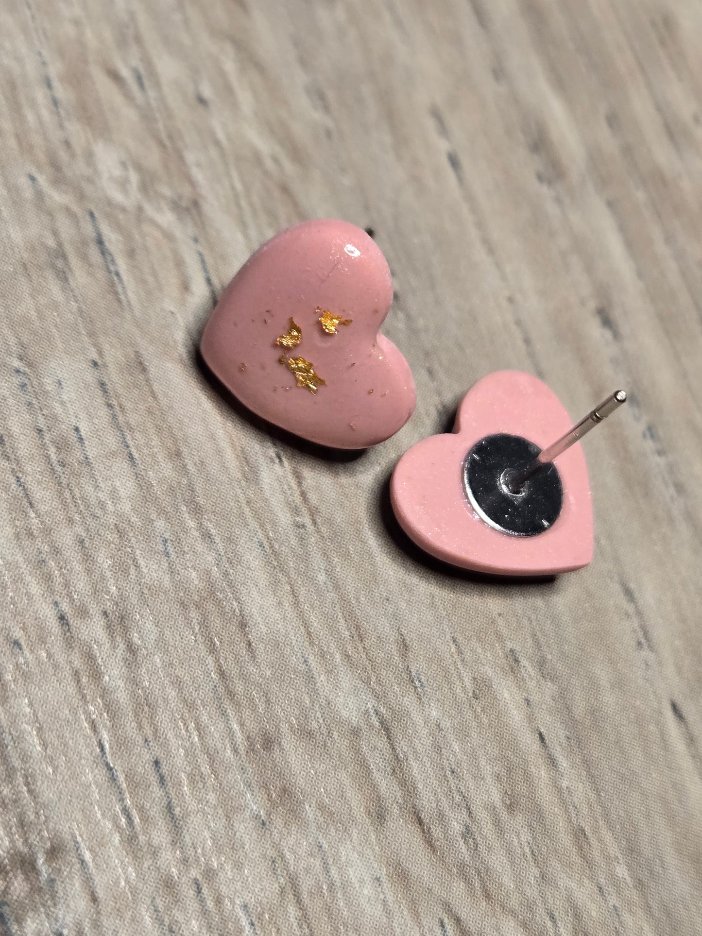 Pink and gold heart studs