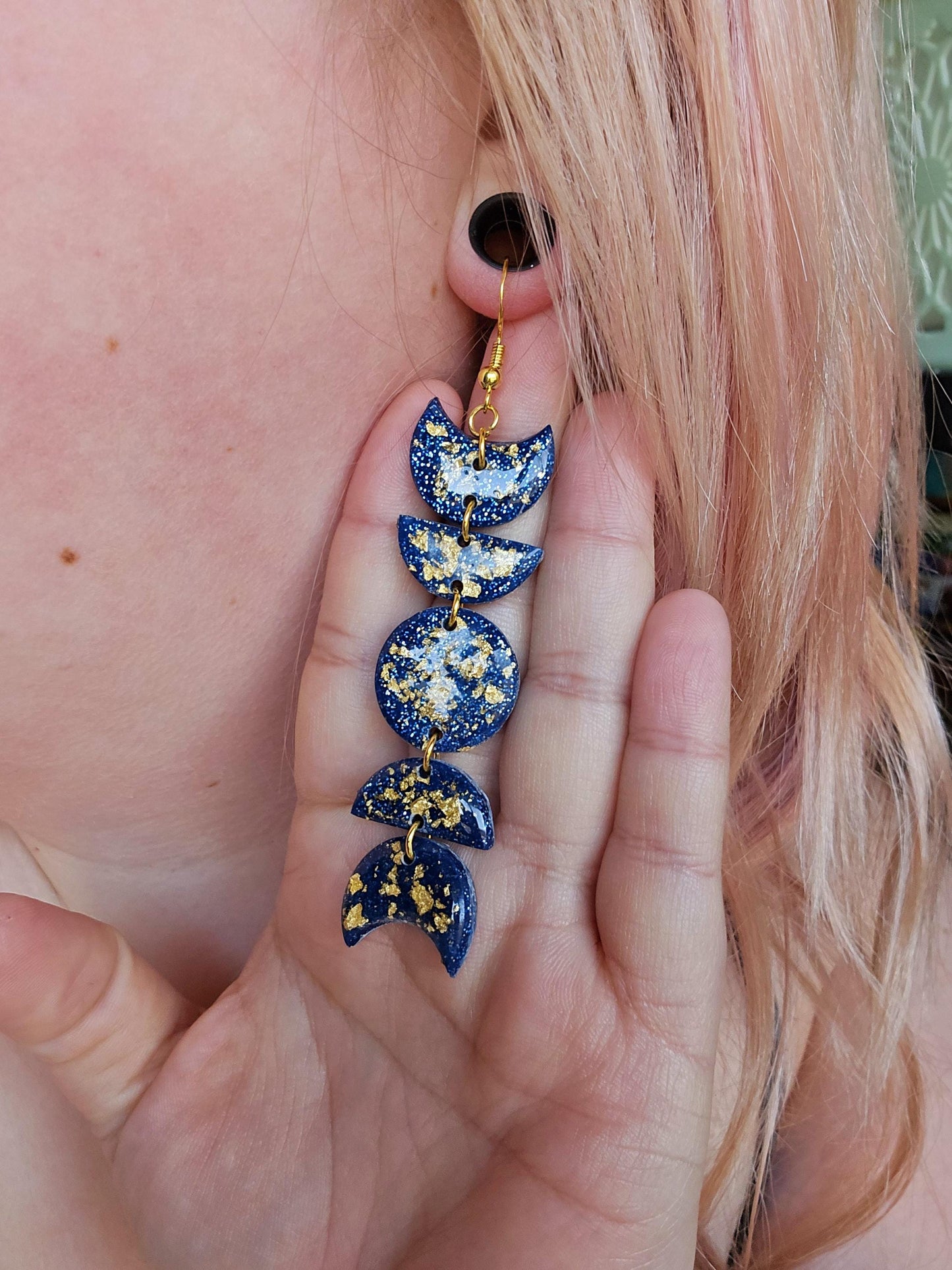 Cosmic Gold Moon Phase Dangles