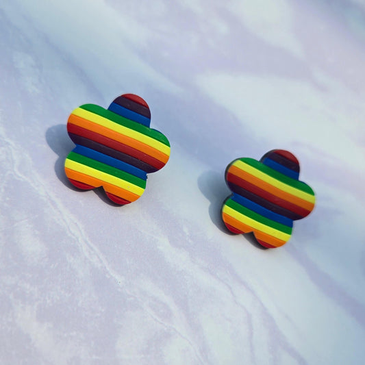 Rainbow Striped Flower Studs