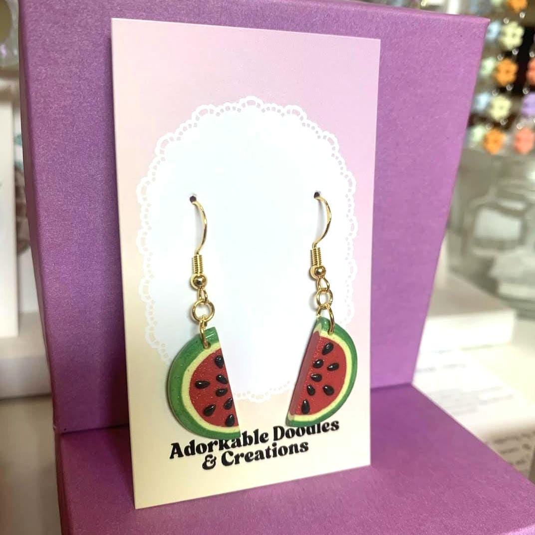 Watermelon Slice - Handmade Dangle Earrings