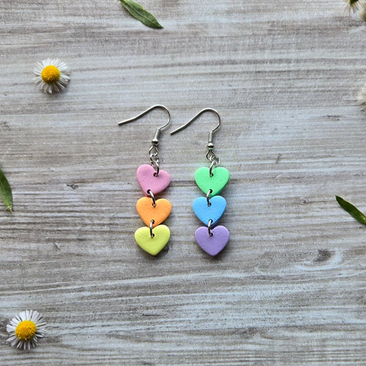 Pastel Rainbow Heart Short Dangles