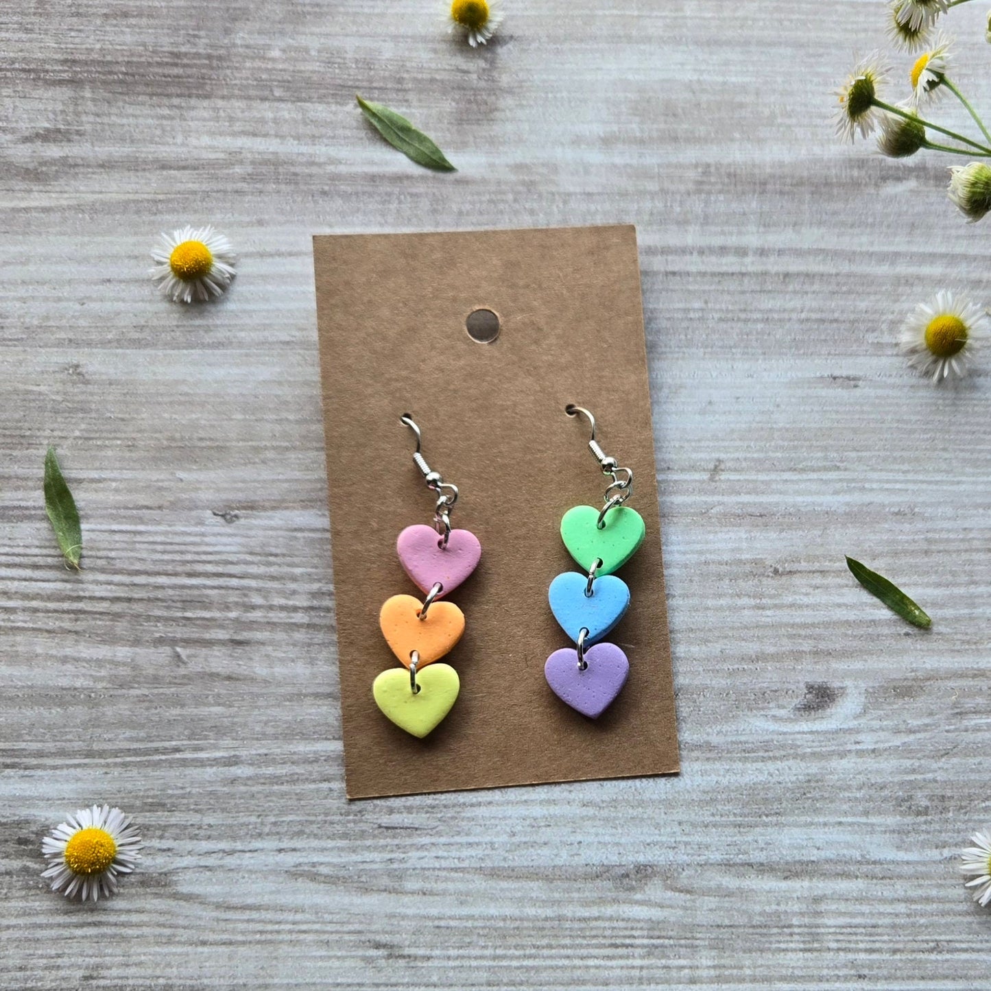 Pastel Rainbow Heart Short Dangles