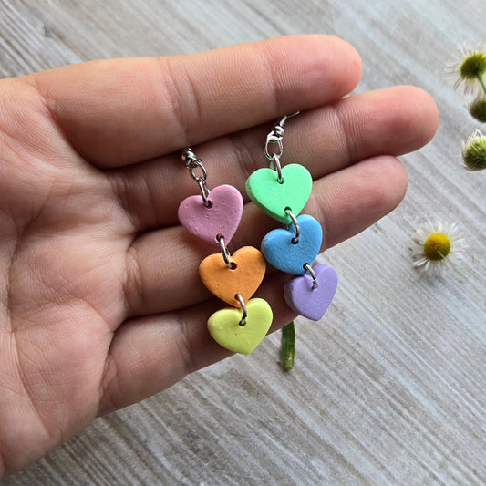 Pastel Rainbow Heart Short Dangles
