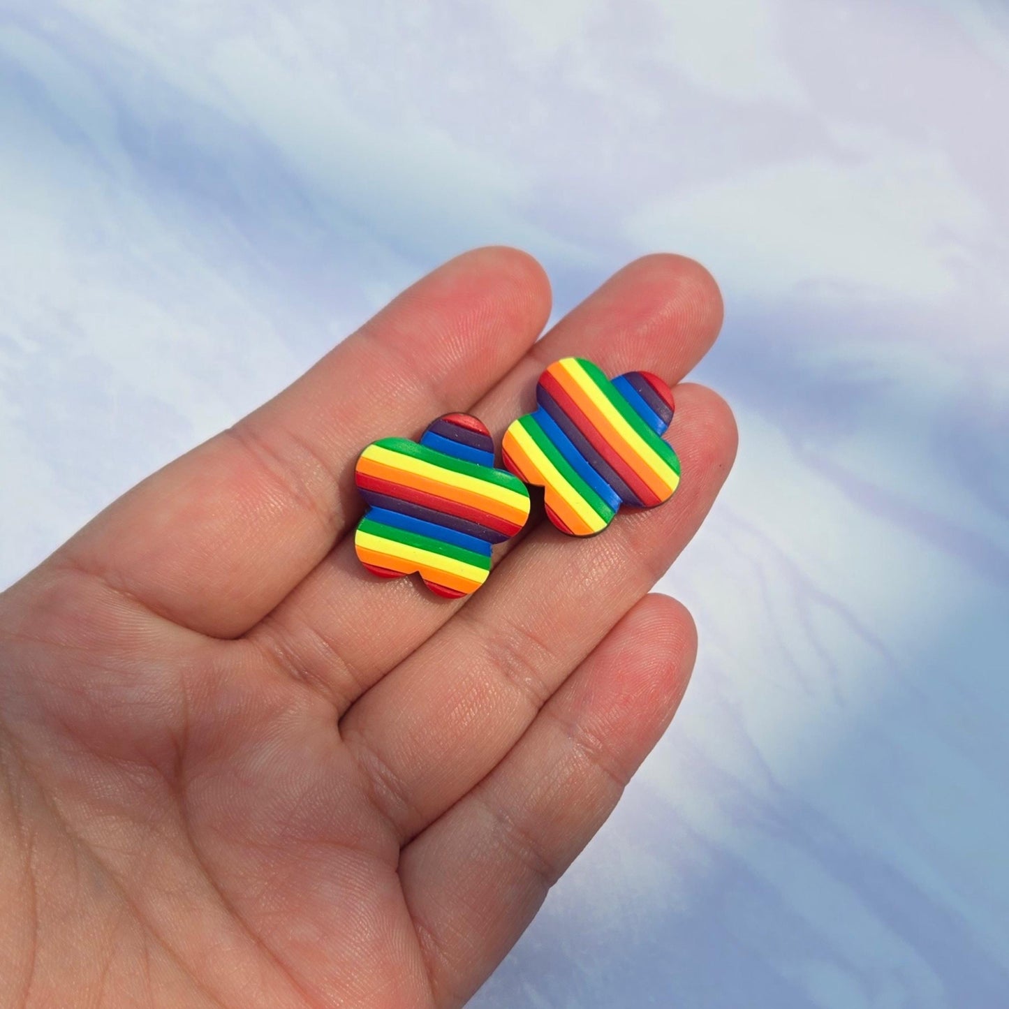 Rainbow Striped Flower Studs