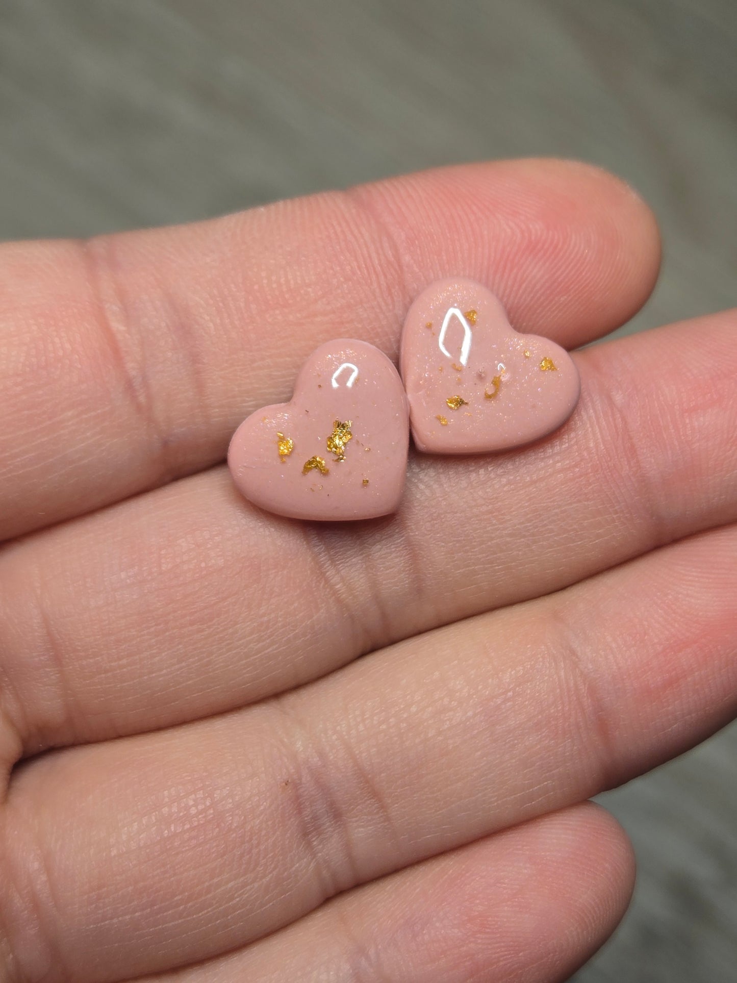 Pink and gold heart studs