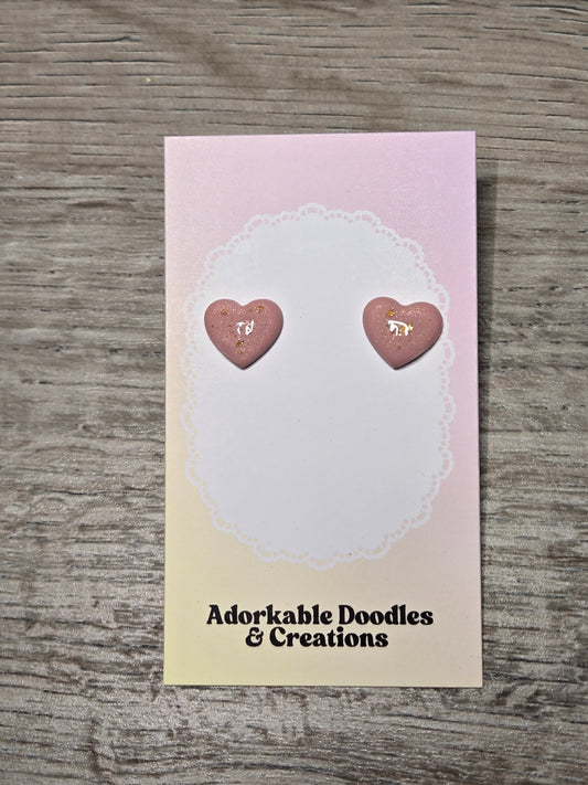 Pink and gold heart studs