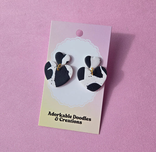 Cow Print Heart Stud Dangle